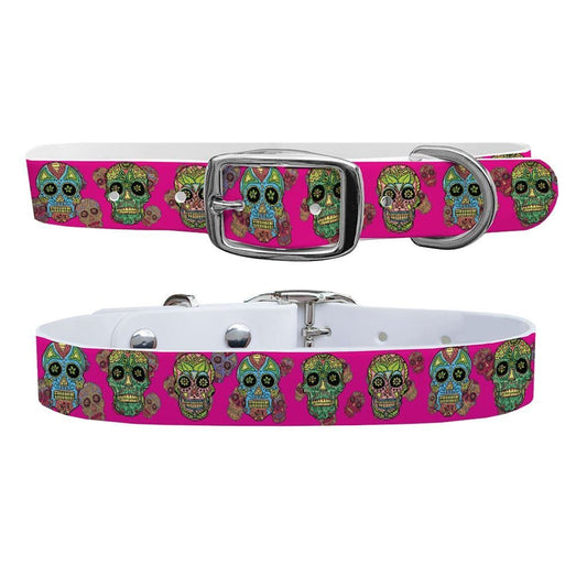 Sugar Skulls Hot Pink Dog Collar Dog Collar C4 BELTS