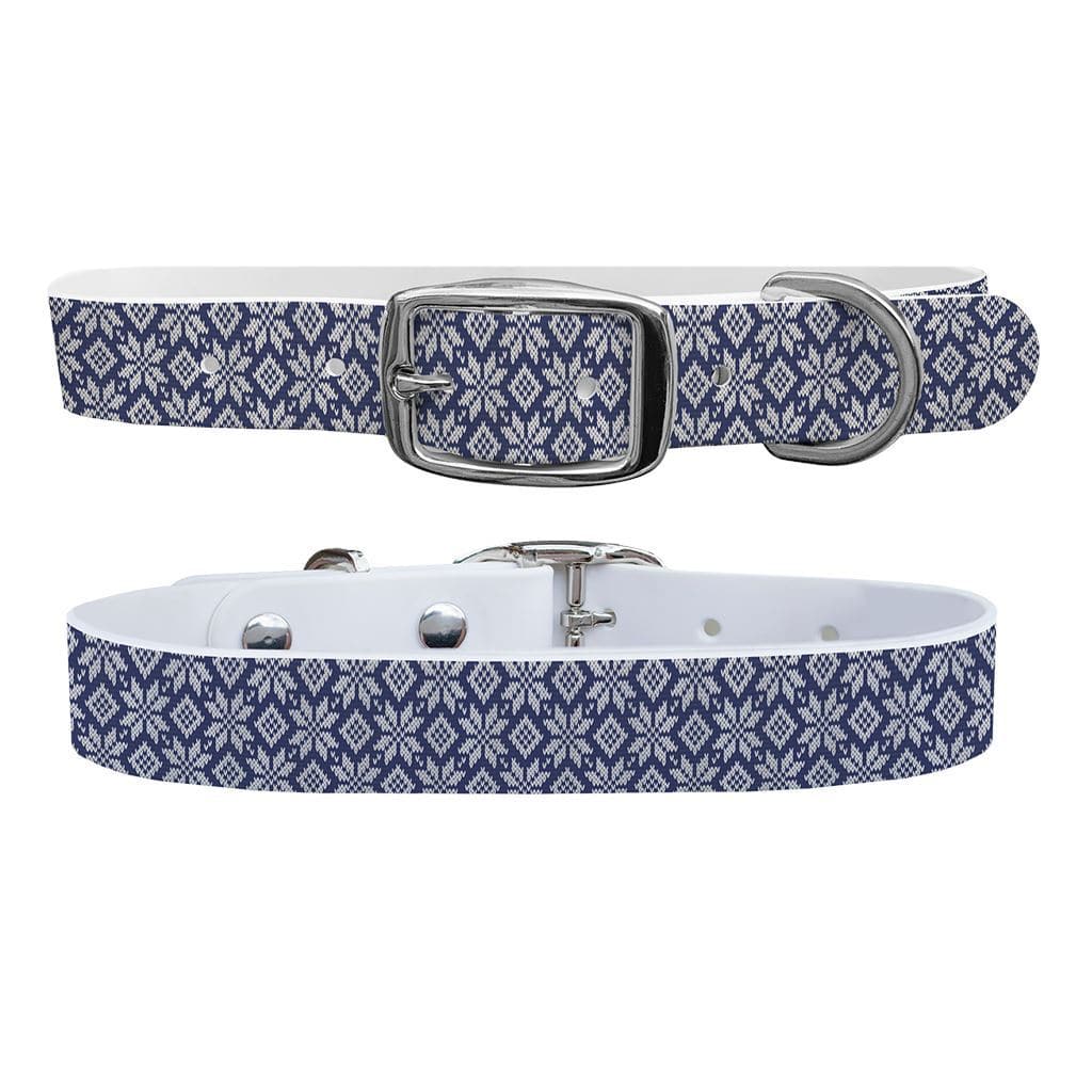 Snowflake Navy Knit Dog Collar Dog Collar C4 BELTS