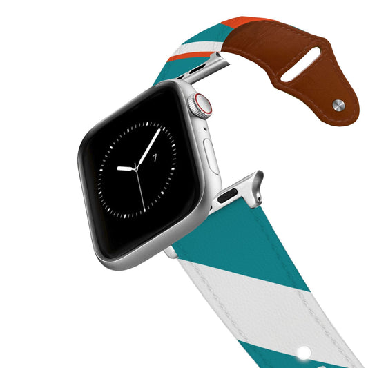 Miami Football Color Block Team Spirit Leather Apple Watch Band Apple Watch Band - Leather C4 BELTS