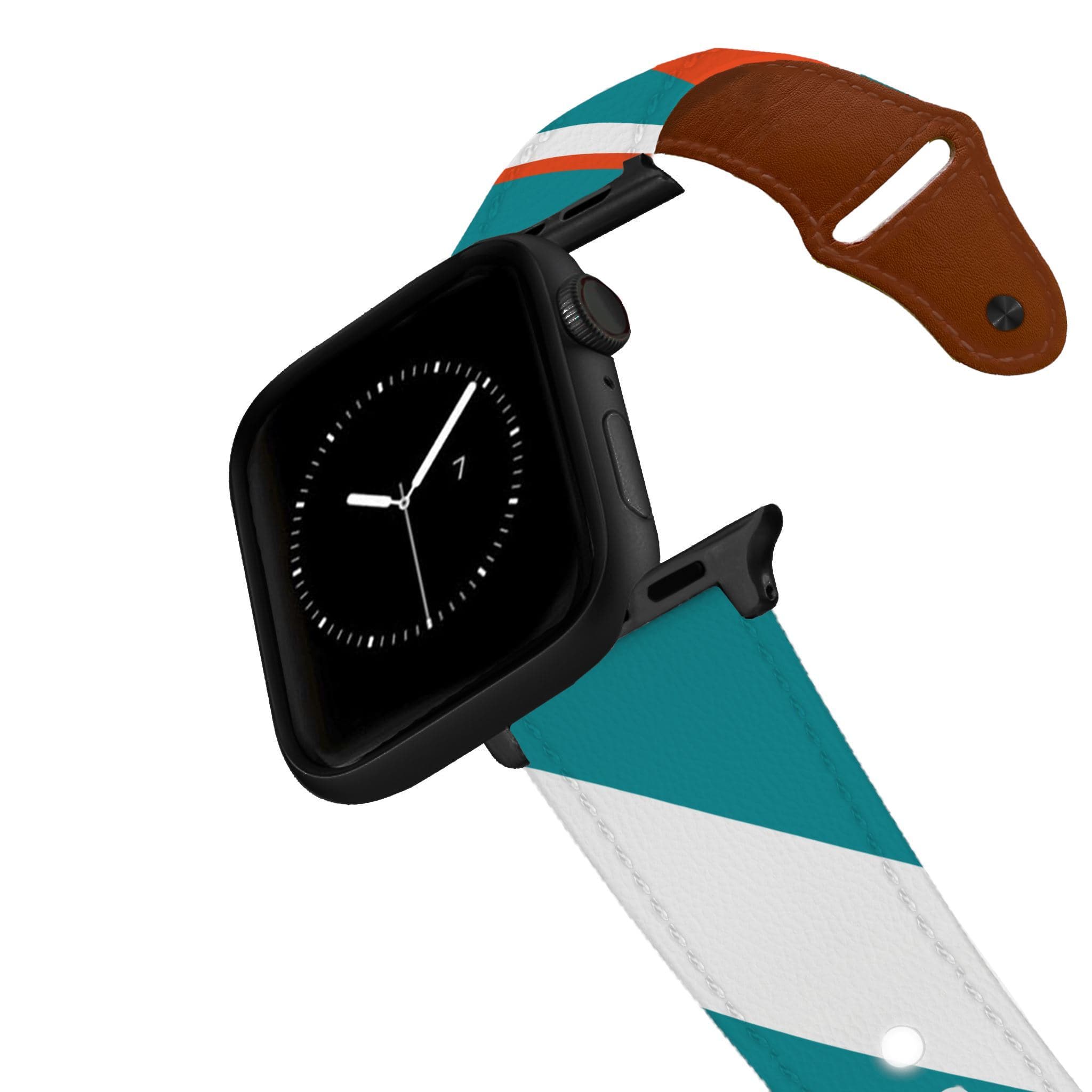 Miami Football Color Block Team Spirit Leather Apple Watch Band Apple Watch Band - Leather C4 BELTS