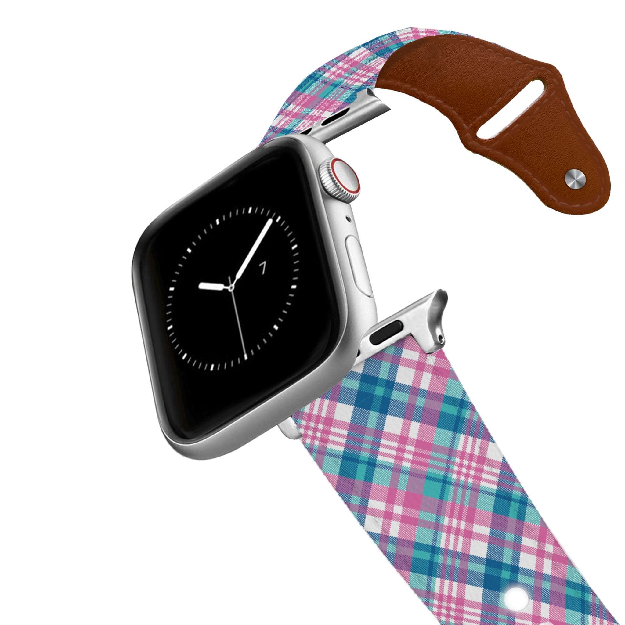 Pink Plaid Leather Apple Watch Band Apple Watch Band - Leather C4 BELTS