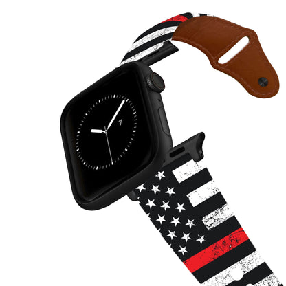 Red Stripe Flag Leather Apple Watch Band Apple Watch Band - Leather C4 BELTS