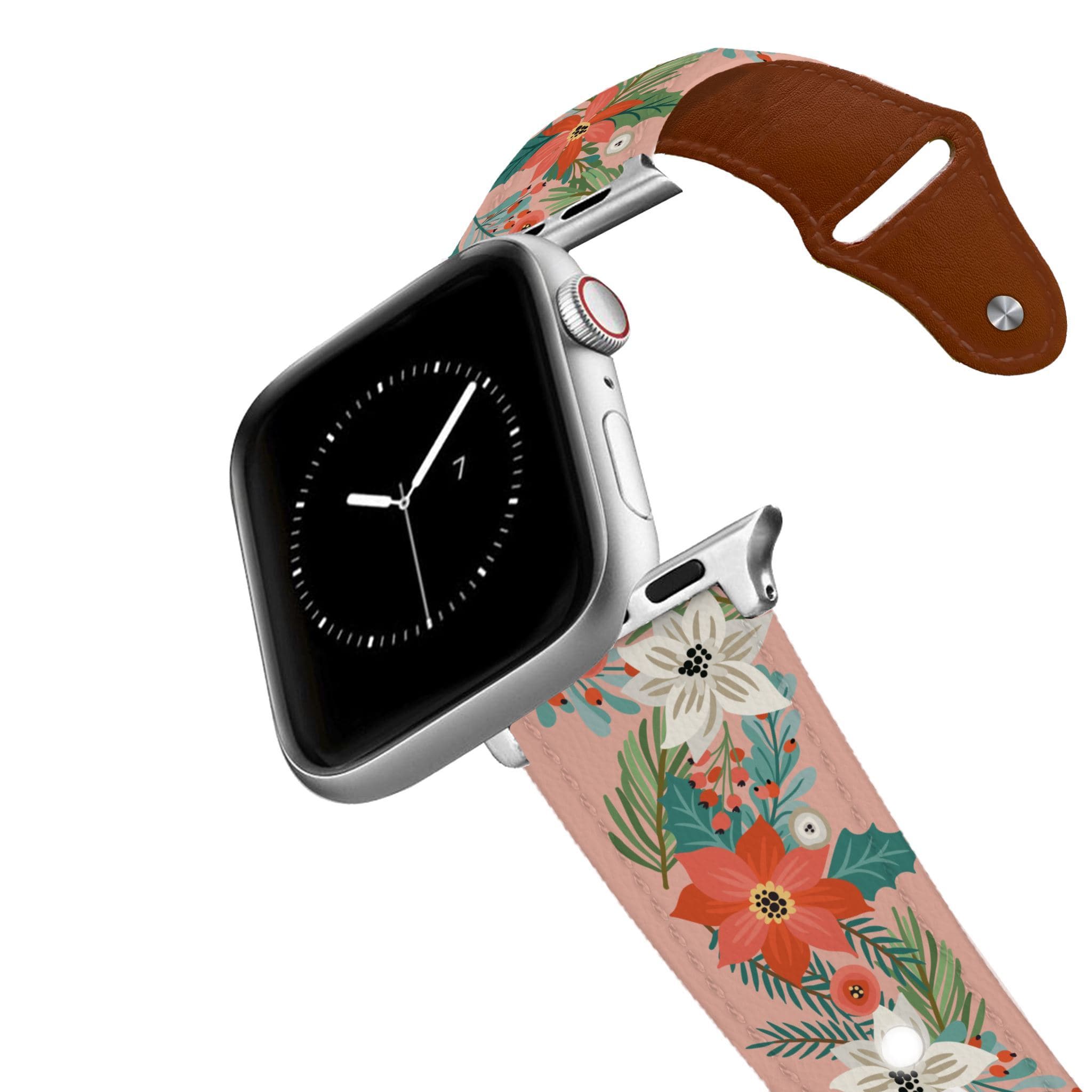 Pretty Poinsettia Leather Apple Watch Band Apple Watch Band - Leather C4 BELTS