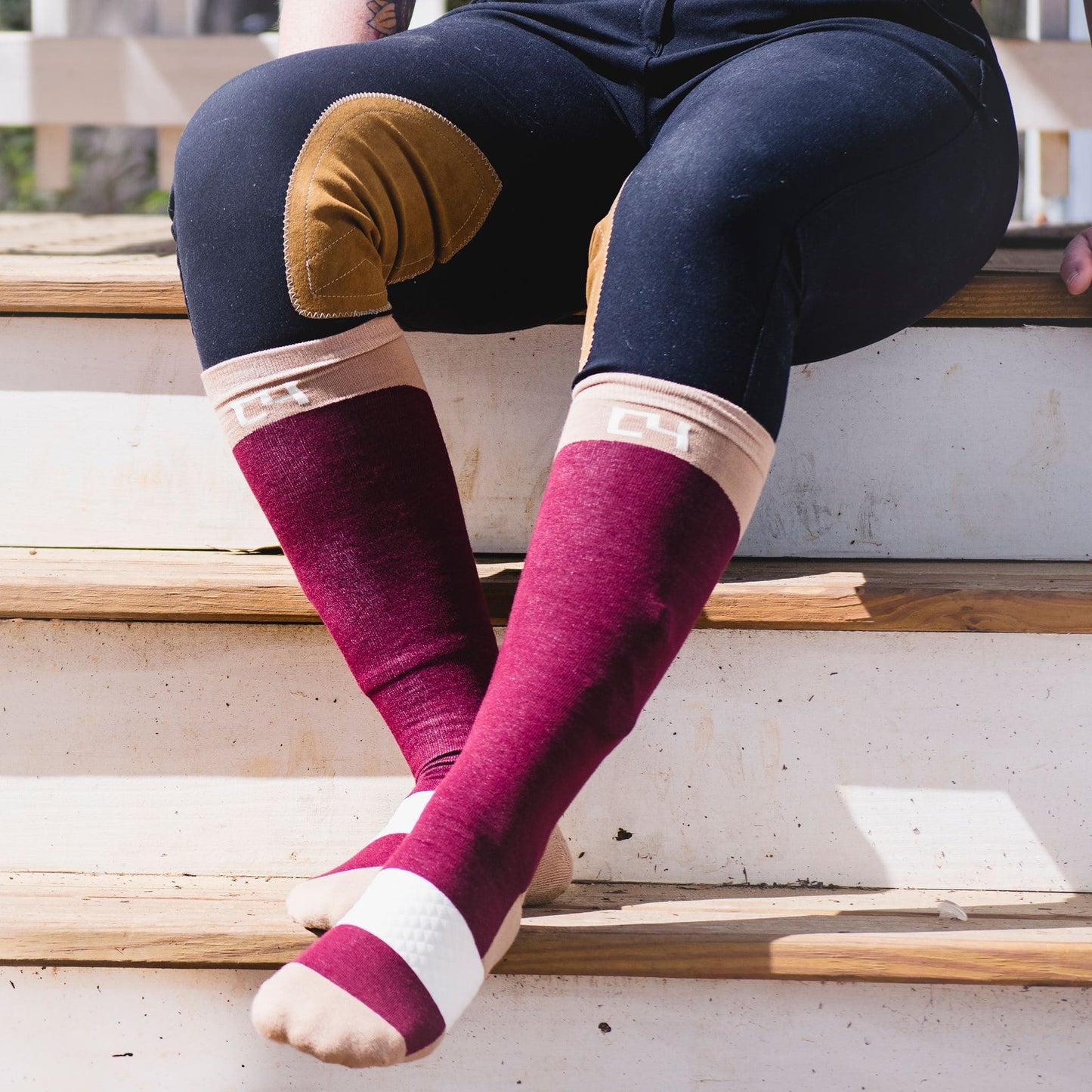 High Performance Riding Socks - Maroon & Cream socks C4 BELTS